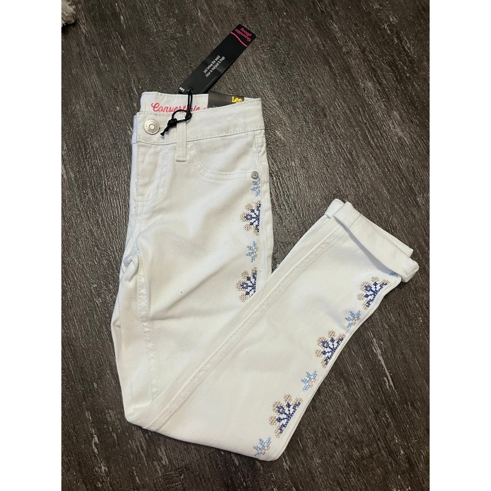 Lee Jeans Girls Size 7 White Blue Snowflakes Winter Denim NWT